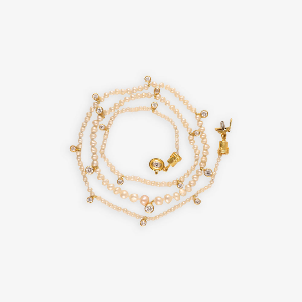 Graduated Natural Basra Pearl Diamond Veil Necklace