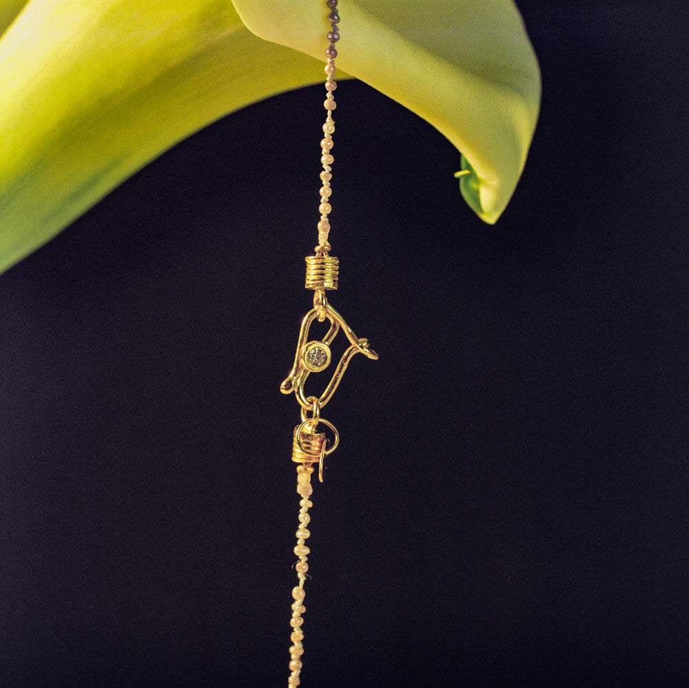 Natural Pearl Diamond Veil Necklace - Purple