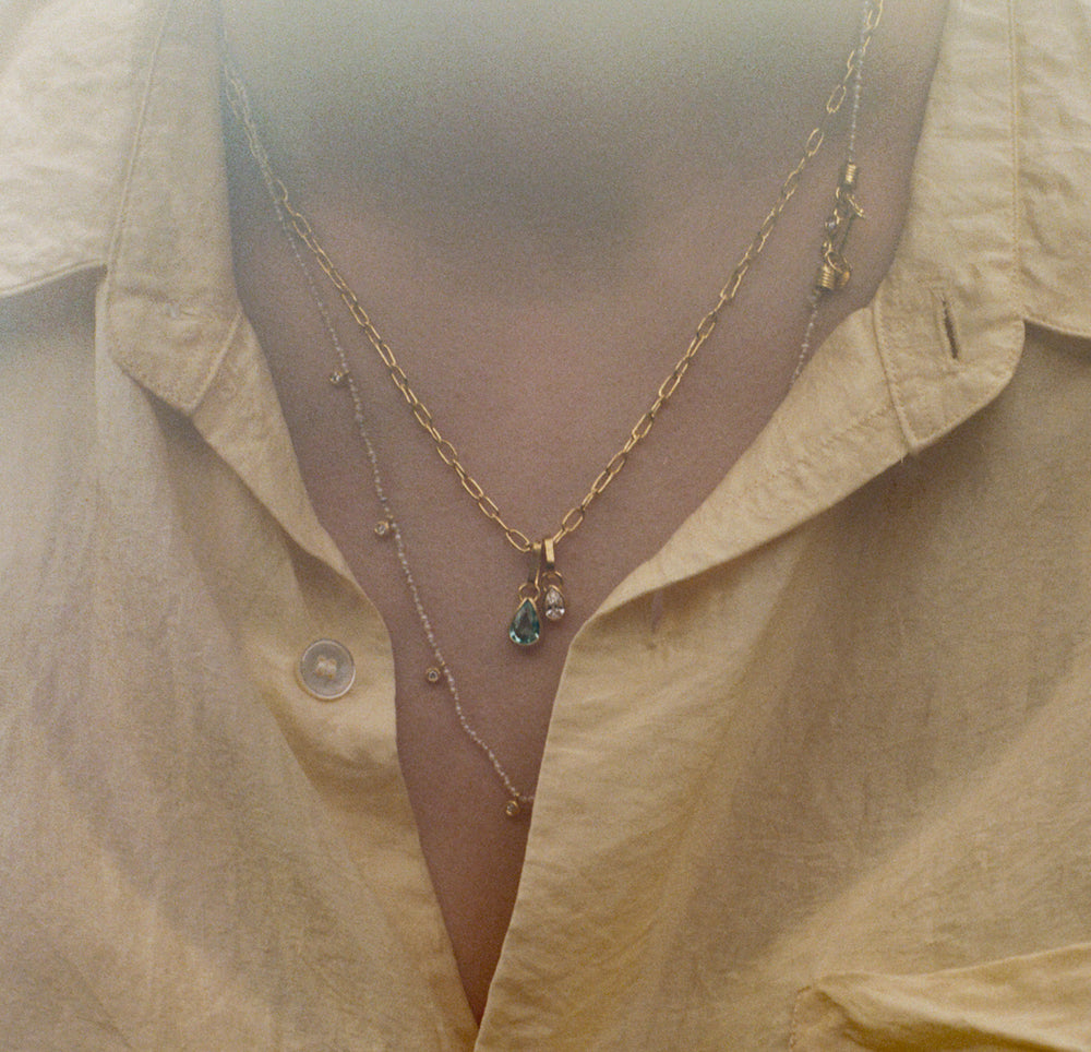 Natural Pearl Diamond Veil Necklace - Purple