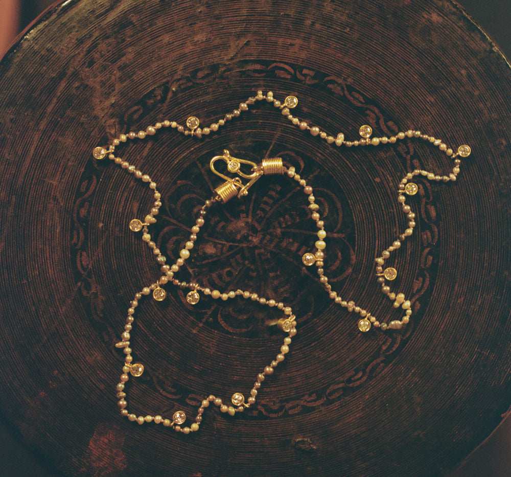 Medium Natural Pearl Champagne Diamond Veil Necklace