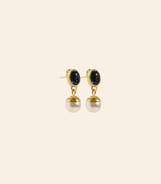 Sapphire Bell Earrings With Akoya Pearls