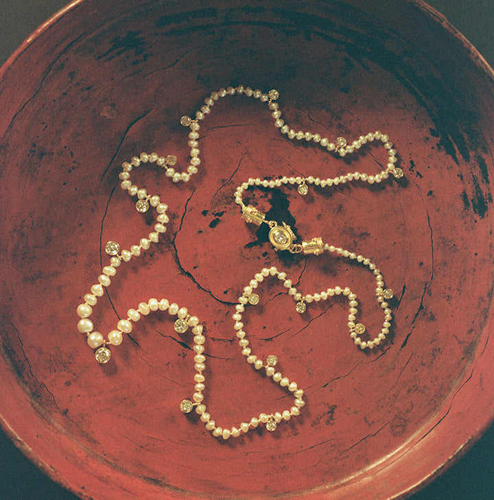 Graduated Natural Basra Pearl Diamond Veil Necklace