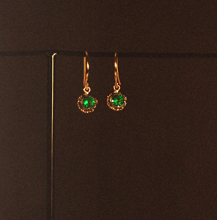 Cut-Down Collet Lace-Back Earrings in Colombian Emerald