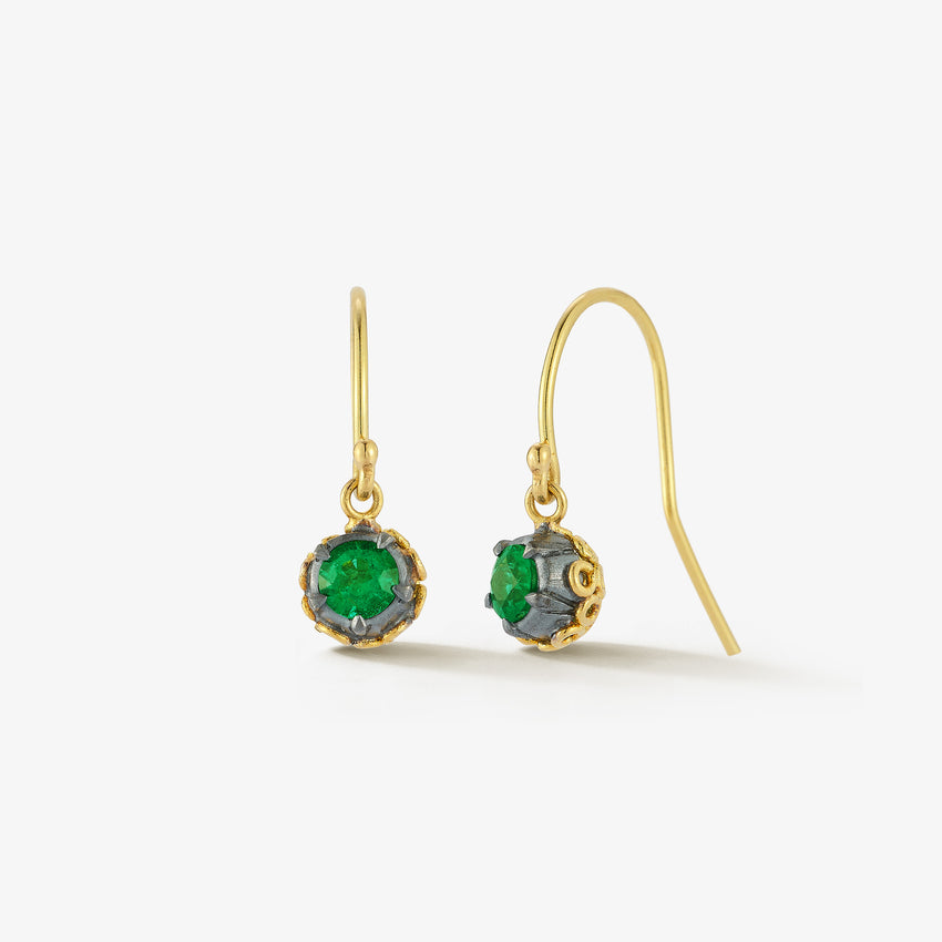 Cut-Down Collet Lace-Back Earrings in Colombian Emerald