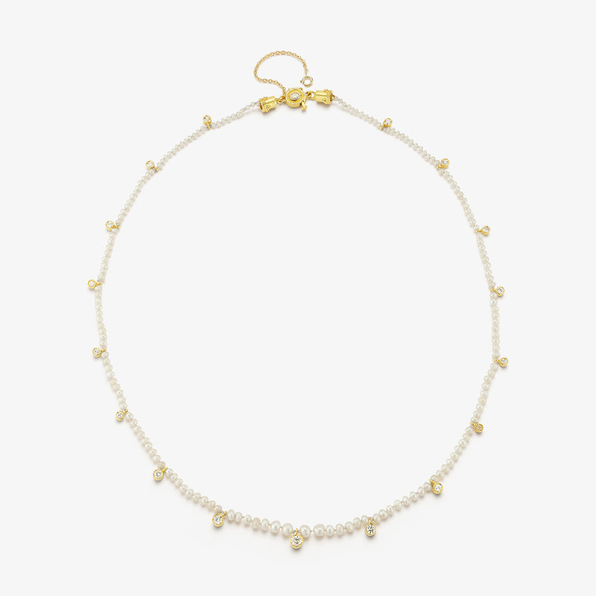 Graduated Natural Basra Pearl Diamond Veil Necklace