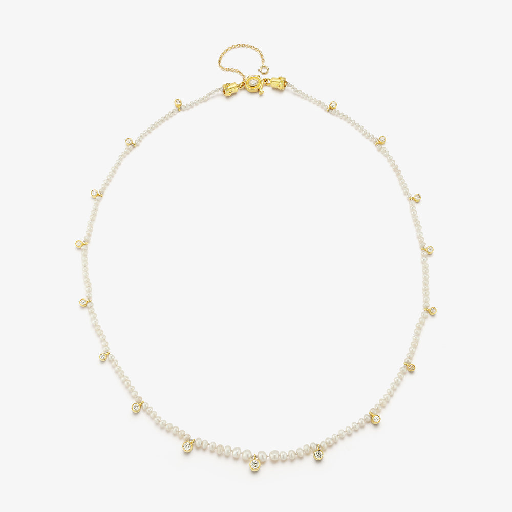 Graduated Natural Basra Pearl Diamond Veil Necklace
