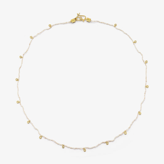 Natural Pearl Diamond Veil Necklace - Cream