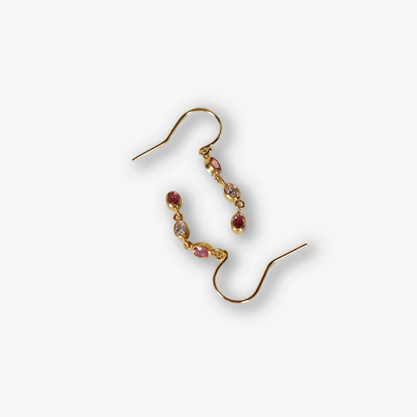 Diamond and Padparadscha Triple-Line Earrings