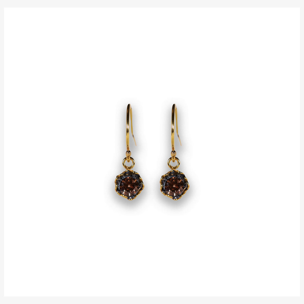 Cut-Down Collet Lace-Back Earrings in Brown Diamond