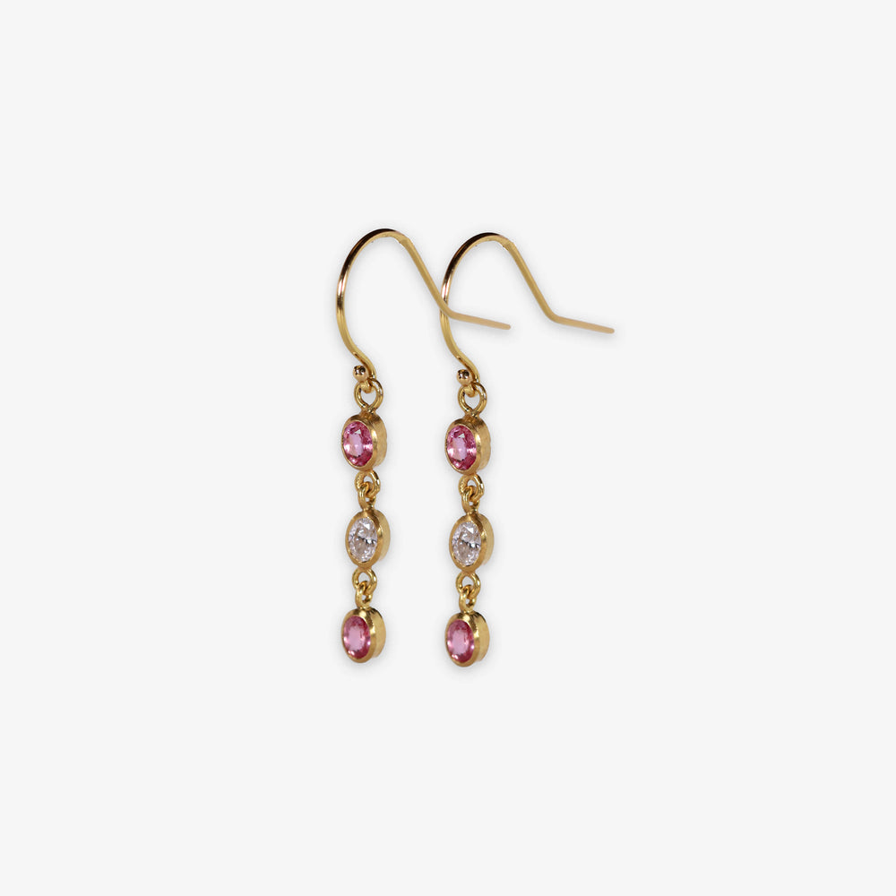 Diamond and Padparadscha Triple-Line Earrings