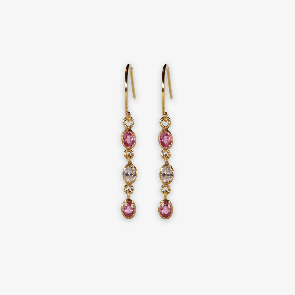 Diamond and Padparadscha Triple-Line Earrings