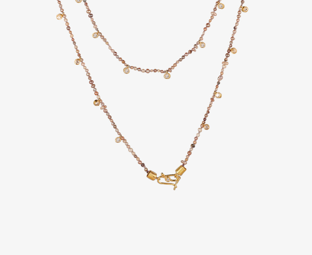 Medium Natural Pearl Champagne Diamond Veil Necklace