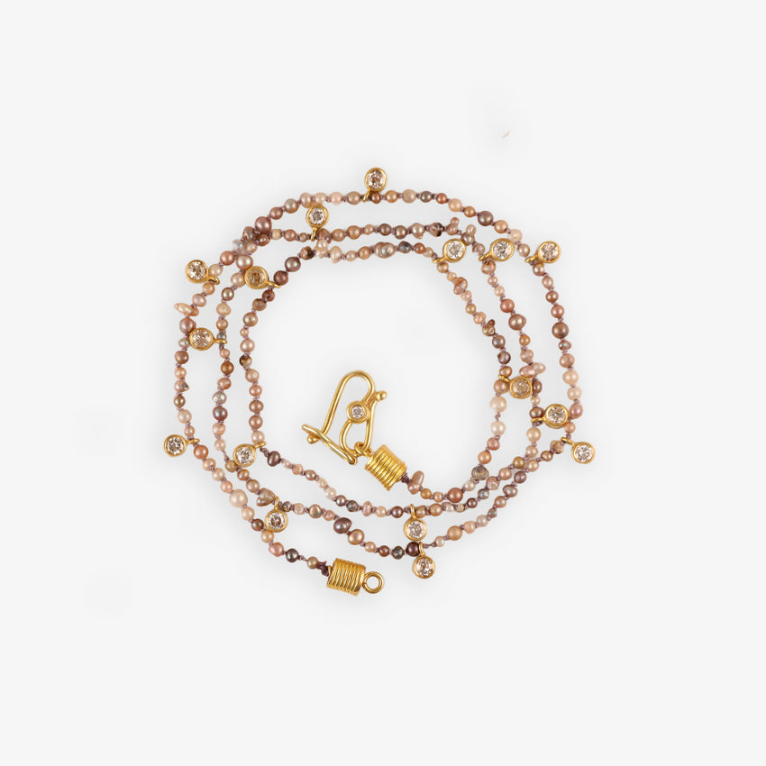 Medium Natural Pearl Champagne Diamond Veil Necklace