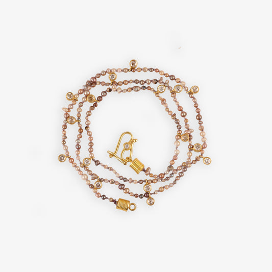Medium Natural Pearl Champagne Diamond Veil Necklace