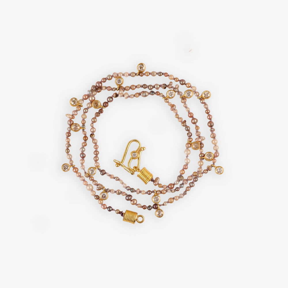 Medium Natural Pearl Champagne Diamond Veil Necklace