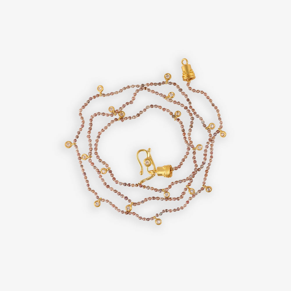 Natural Pearl Diamond Veil Necklace - Purple