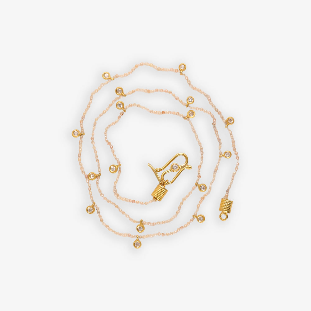 Natural Pearl Diamond Veil Necklace - Cream