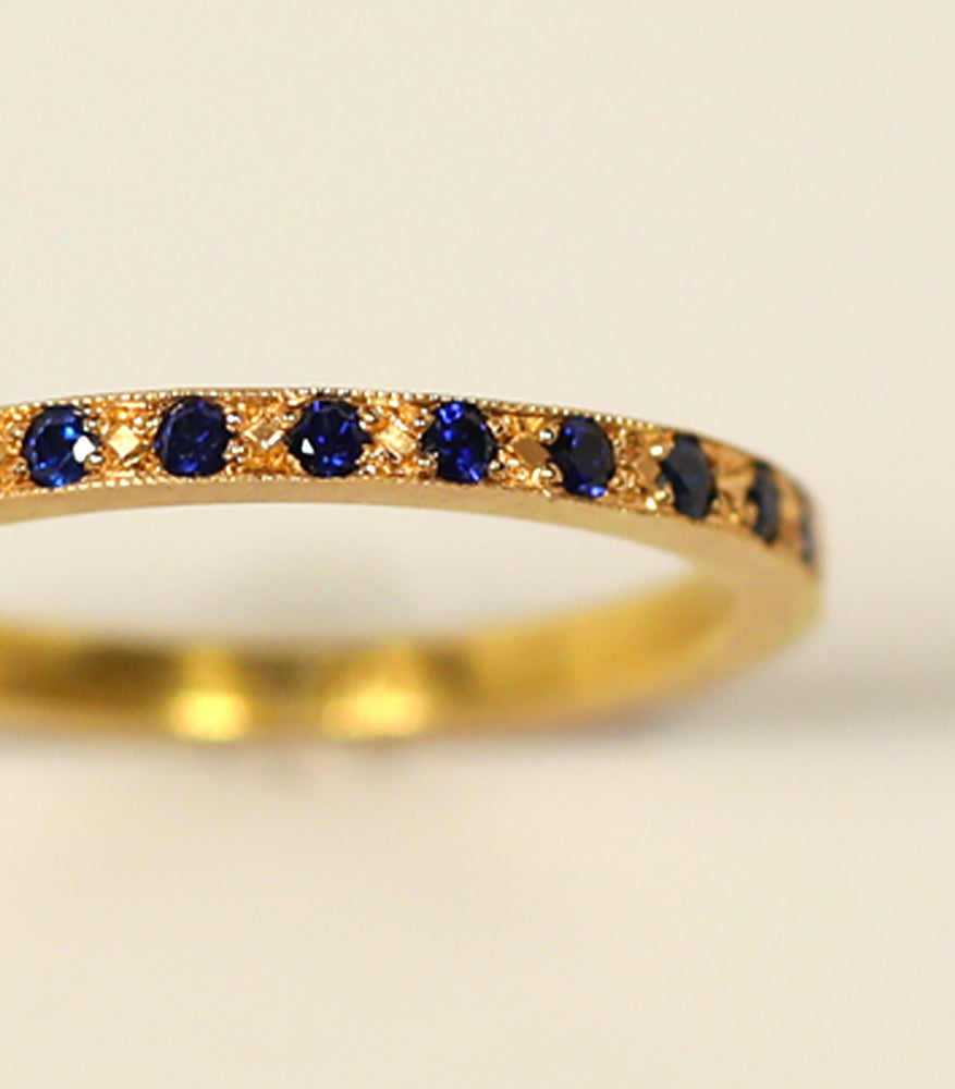 Sapphire Milgrain Pavé Ring