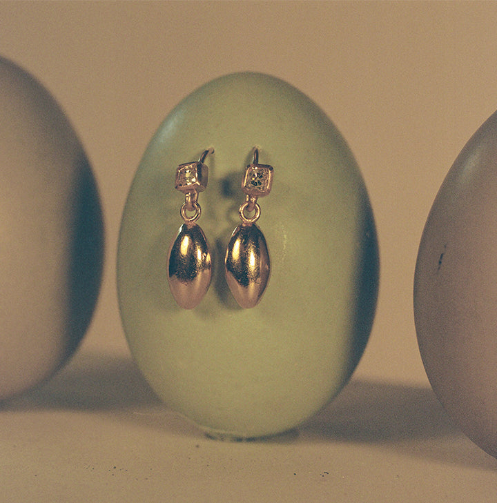 Carob Seed Earrings with Peruzzi Diamonds