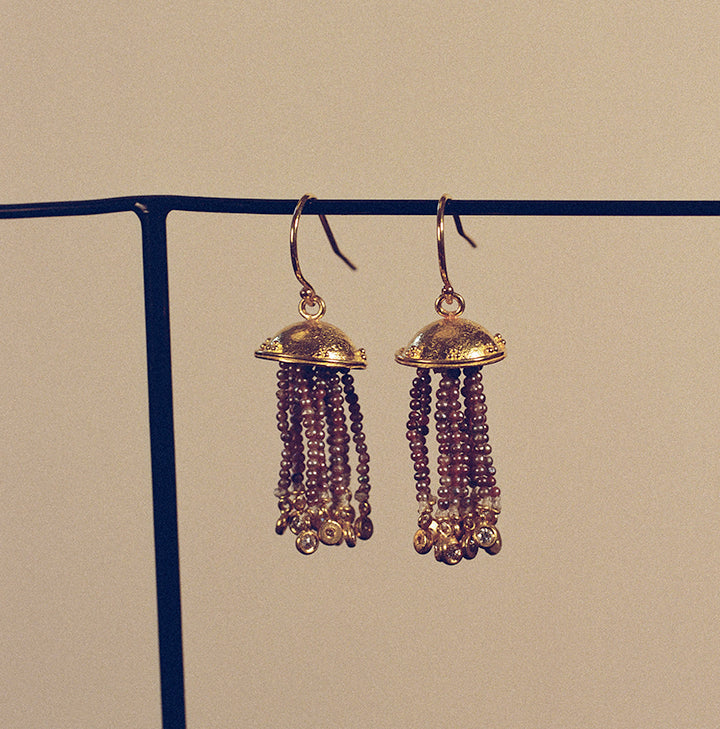 Natural Pearl Jellyfish Earrings in Purple